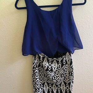 Honey and Rosie Navy and White/Back Split Pattern Dress